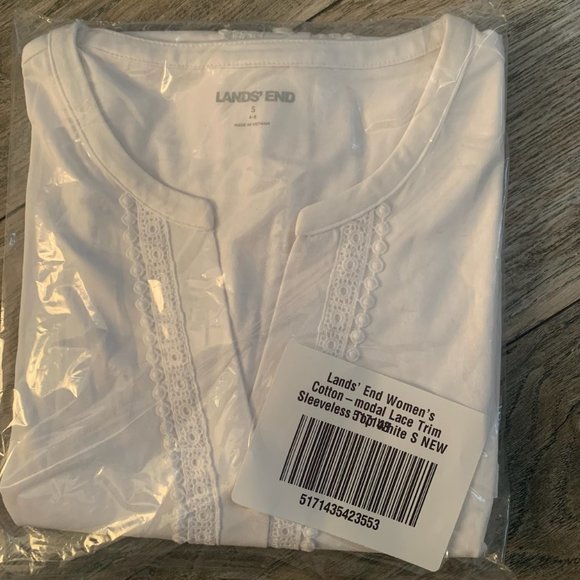 NWT LANDS' END WOMEN'S COTTON-MODAL LACE TRIM SLEEVELESS TOP WHITE XS & SMALL - Picture 6 of 12
